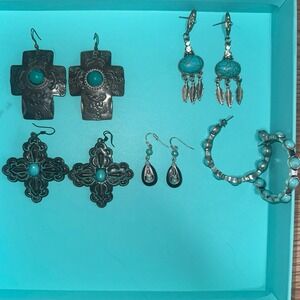 Womens Earrings Turquoise Blue Western Boho Chic Fashion Ladies Silver Tone